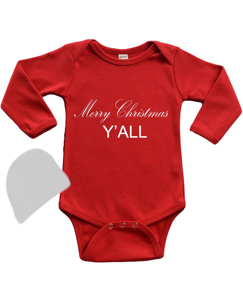 PandoraTees Christmas Baby Gift Set, Newborn Christmas Baby Onesie - Merry Christmas Y'All