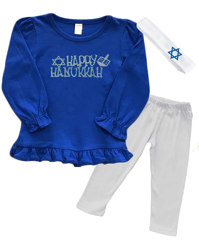 PandoraTees Girls Hanukkah Outfit - Happy Hanukkah
