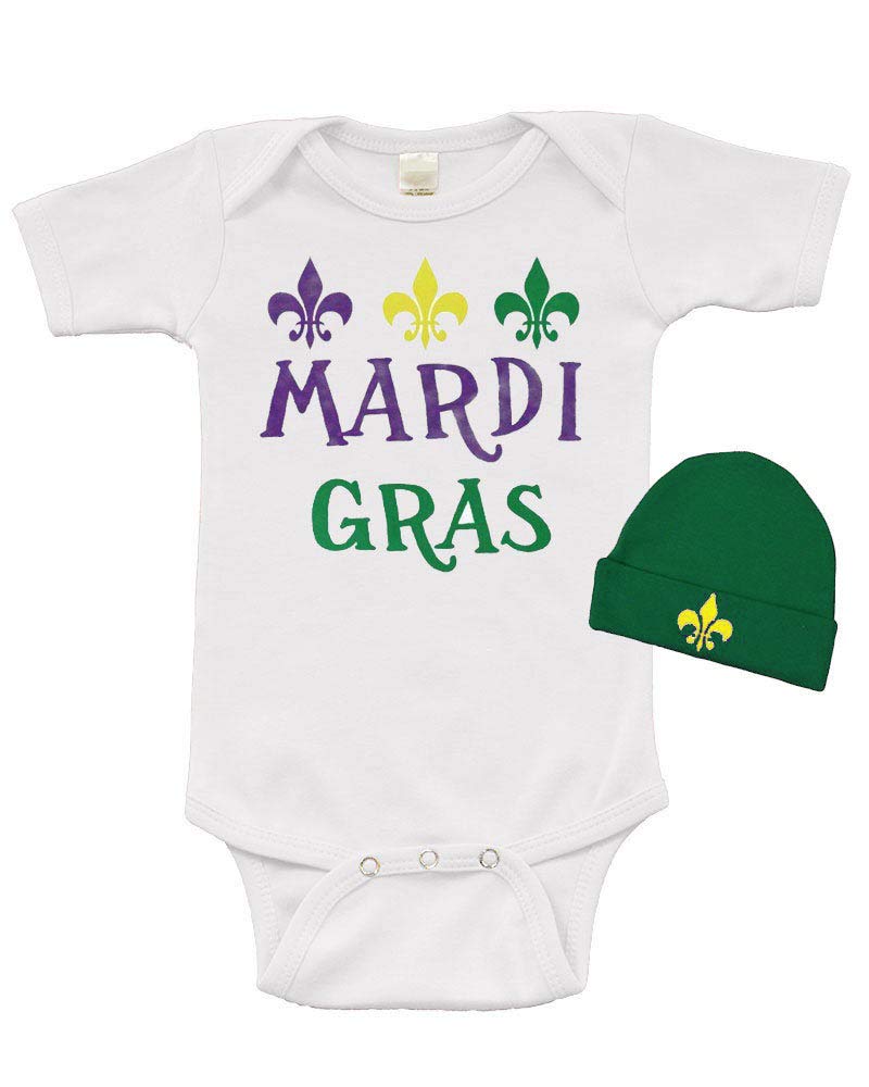 Mardi Gras Baby Bodysuit and Cap Set - Mardi Gras