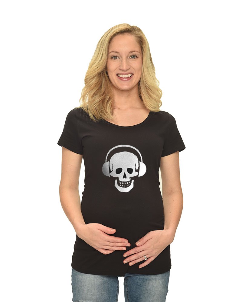 PandoraTees Maternity Short Sleeve T-Shirt - Skull w/Headphones