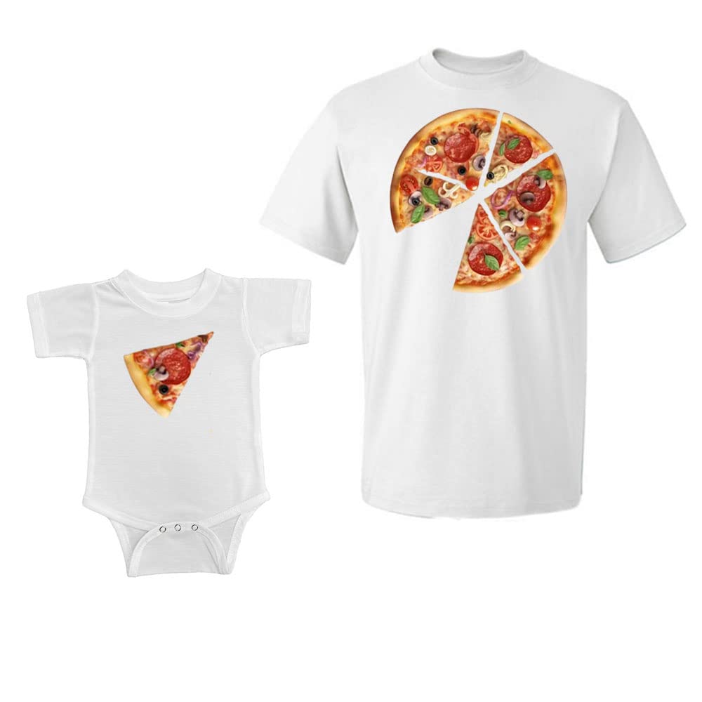 PandoraTees Baby and Dad Matching outfit, Baby and Mom, Newborn gift set - Pizza and Slice