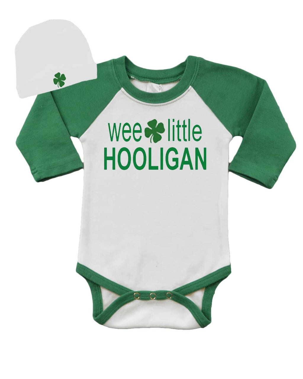 St. Patrick's Day Long Sleeve Raglan Bodysuit and Cap Set-Wee Little Hooligan