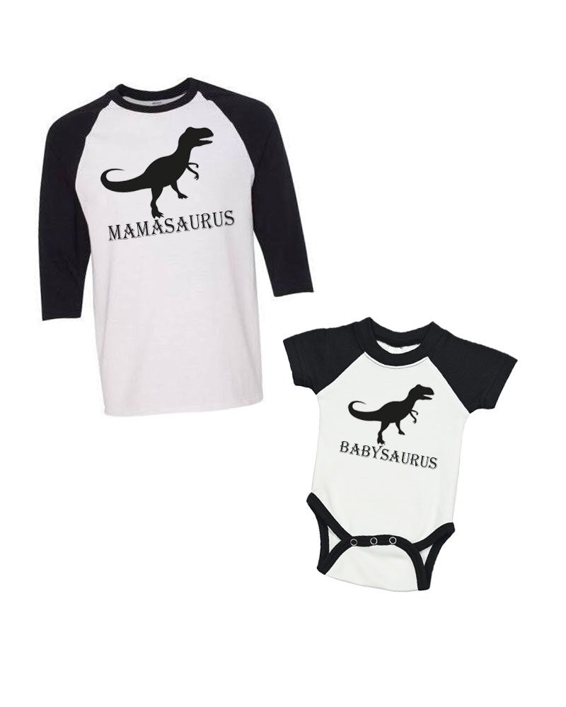Mom and Baby Matching Set -Mamasaurus/Babysaurus - Raglan Bodysuit & Adult Raglan T-Shirt
