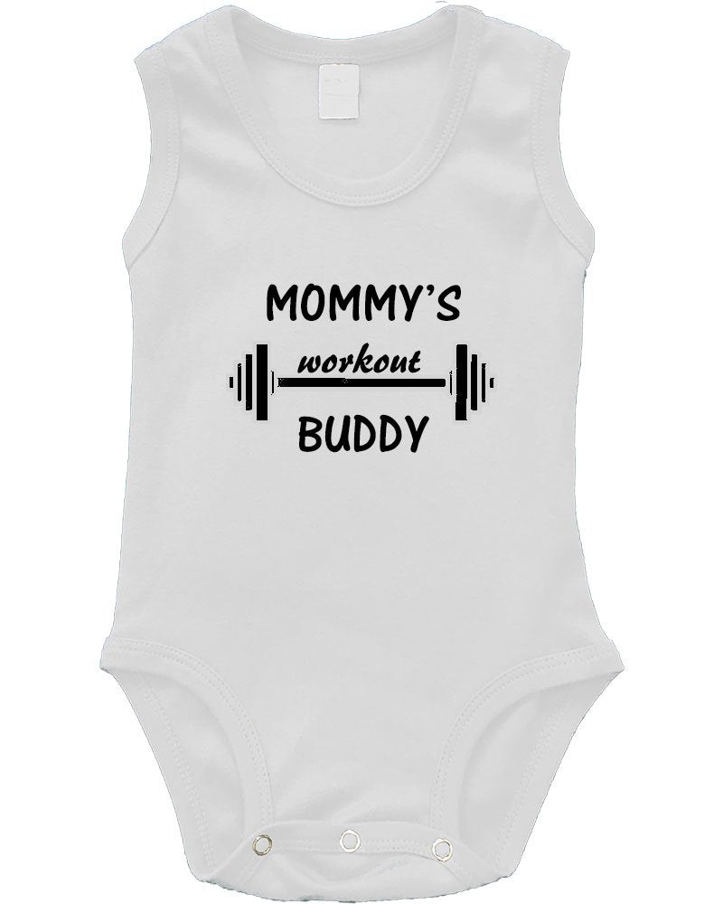 PandoraTees Infant Sleeveless Onesie - Mommy's Workout Buddy