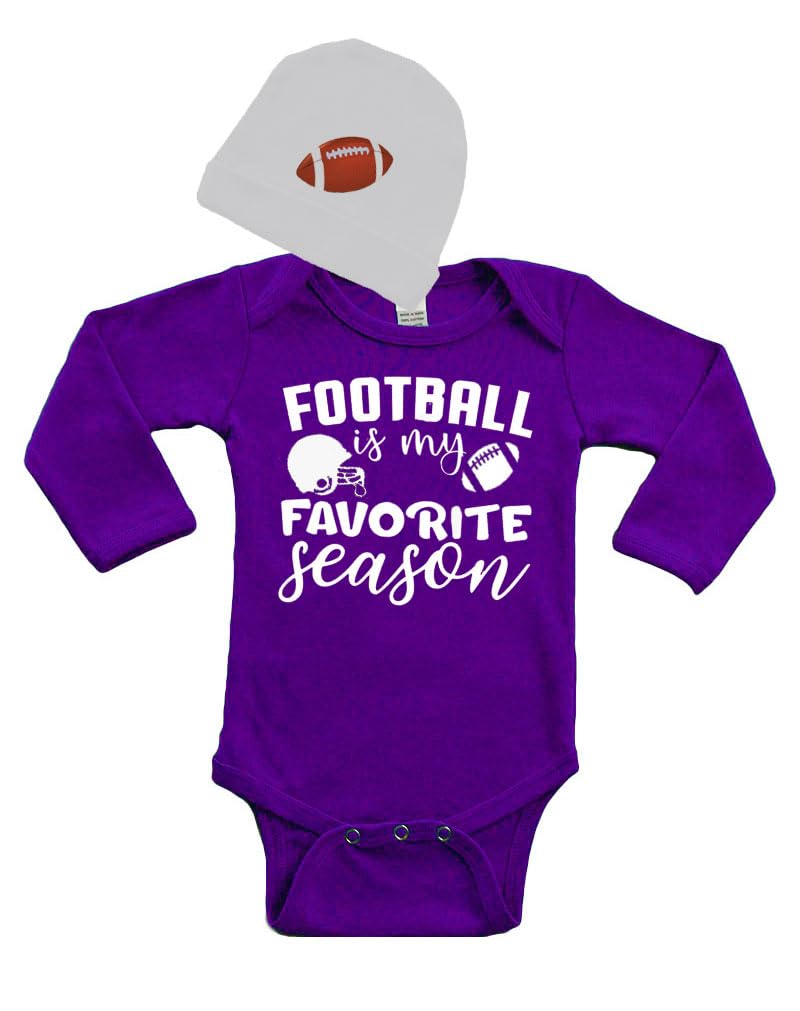 Football is My Favorite Season, Newborn Gift, Outfit Long Sleeve Baby Bodysuit and Cap