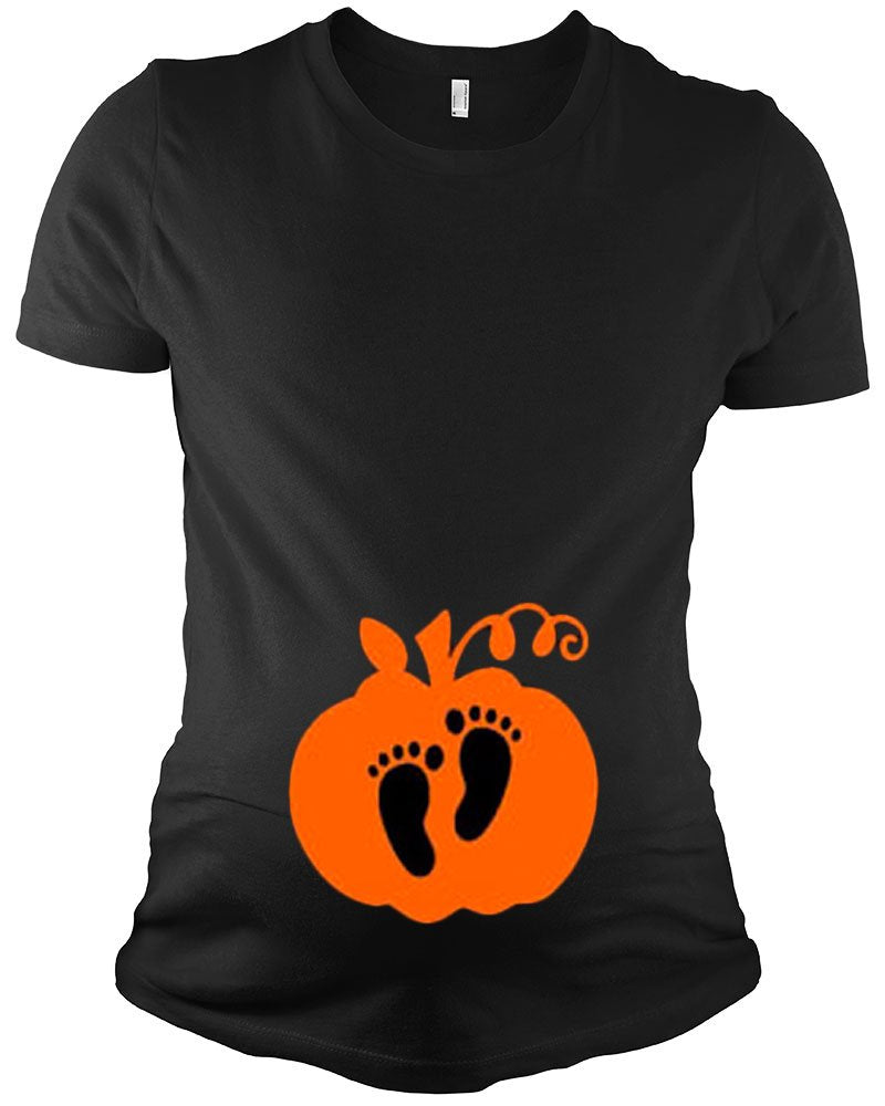 Maternity Short Sleeve T-Shirt - Pumpkin w/Baby Feet