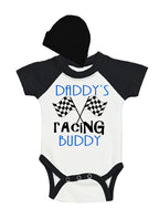 Baby Racing Bodysuit with Cap, Daddy's Racing Buddy, Short Sleeve Bodysuit and Cap set