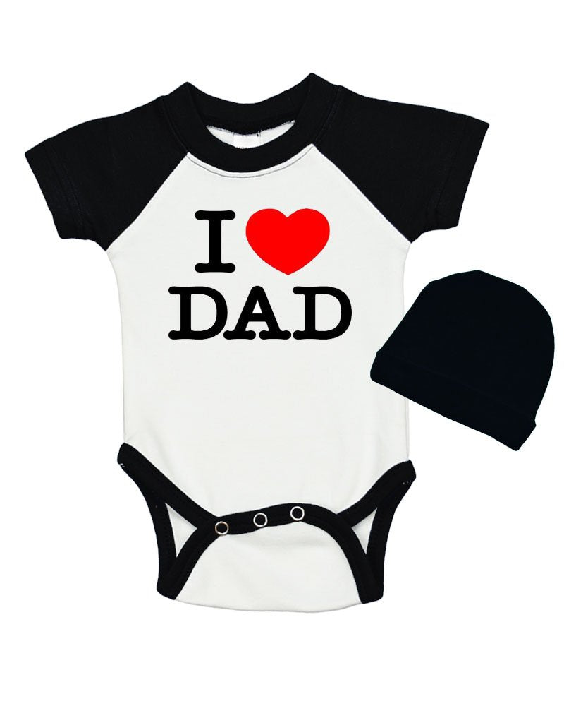 Short Sleeve Raglan Bodysuit and Cap Set - I Love DAD