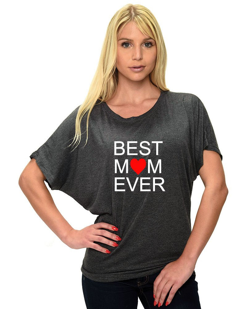 Women Flowy Draped Short Sleeve Dolman T-Shirt - Best Mom Ever
