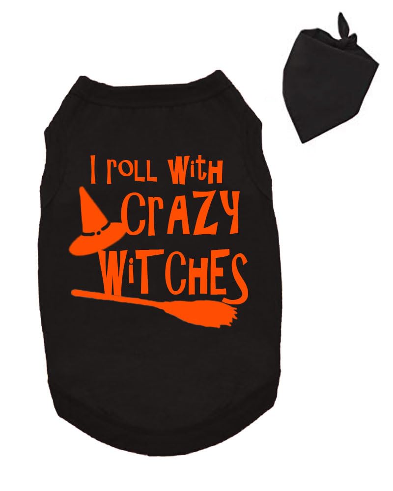 Matching Dog and Adult Halloween Tshirt, Matching Costume, Funny Dog Costume - I roll with Crazy Witches/the Crazy Witch