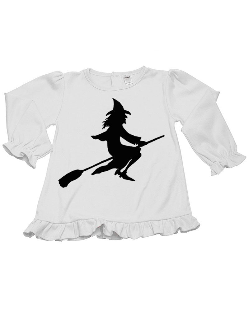 PandoraTees Girls Long Sleeve Ruffle T-Shirt - Witch