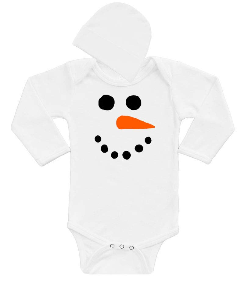 PandoraTees Snowman Outfit, Snowman baby costume, Snowman baby Onepiece set, Snowman Baby Bodysuit and Cap set