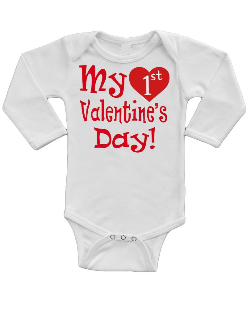 PandoraTees Infant Long Sleeve Bodysuit-My 1st Valentine Day