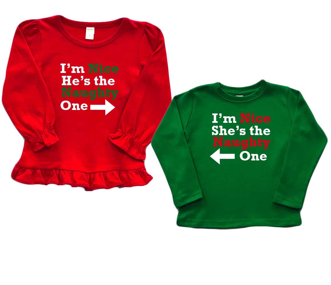 Siblings Matching Christmas Tees - He Did It/She Did It