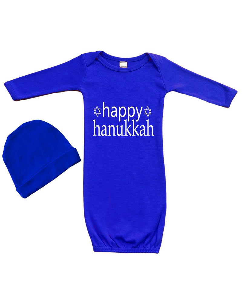 PandoraTees Baby Gown Set -Happy Hanukkah