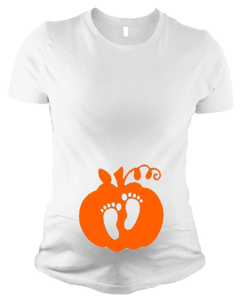 Maternity Short Sleeve T-Shirt - Pumpkin w/Baby Feet