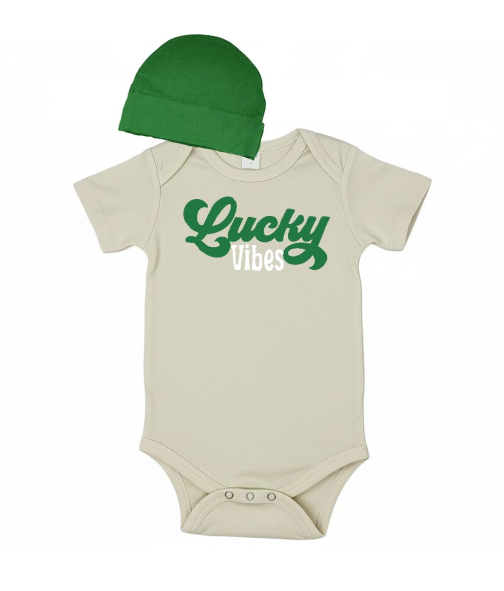Lucky Vibes Long Sleeve Baby Bodysuit and Cap Set, St Patrick's Day Outfit