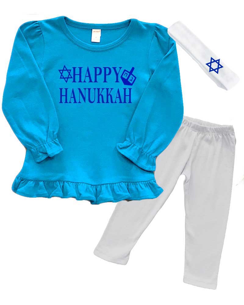 PandoraTees Girls Hanukkah Outfit - Happy Hanukkah