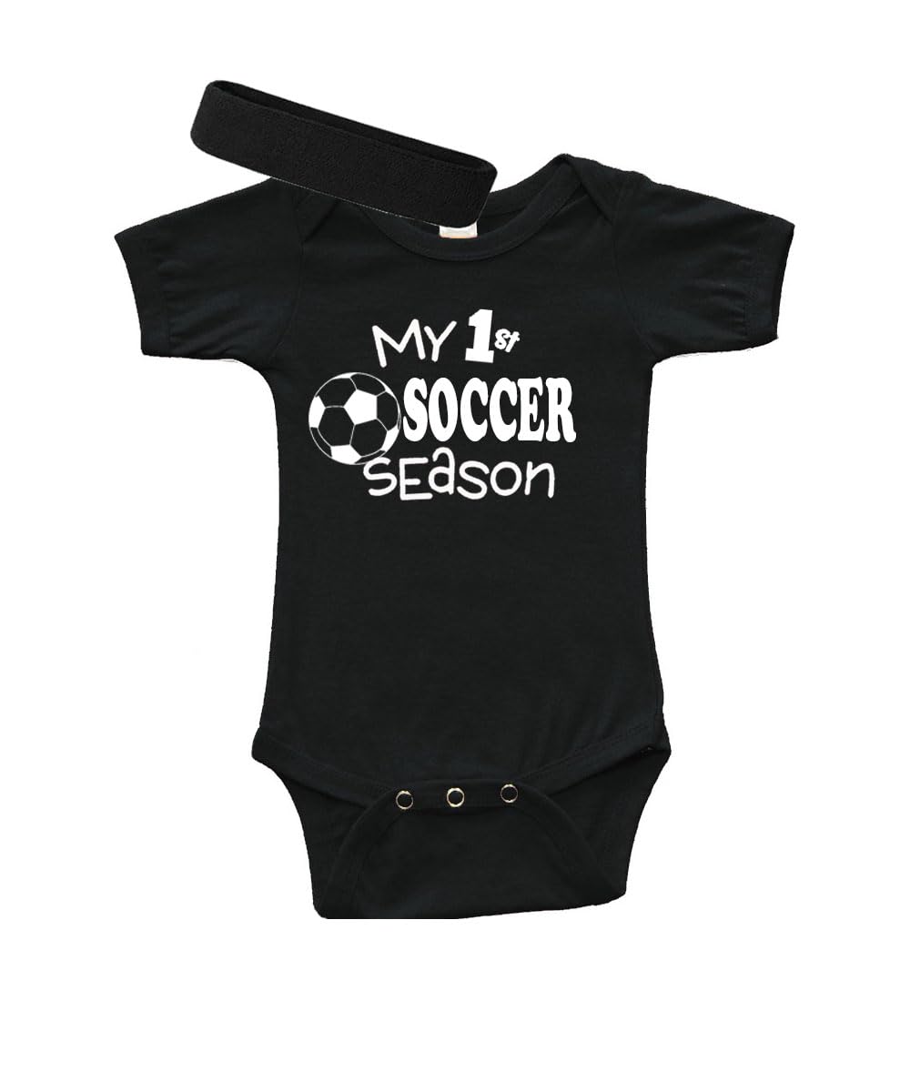 PandoraTees My 1st Soccer Season Baby Bodysuit and Headband Outfit Set, Short Sleeve, Infant gift