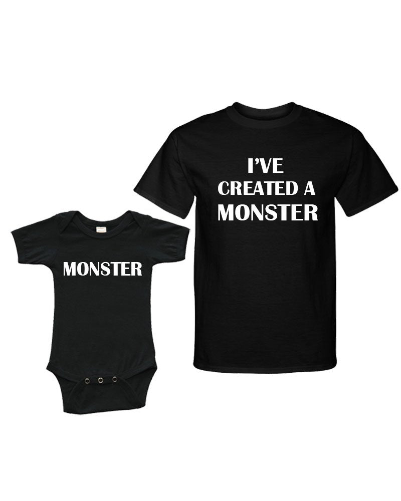 Matching Set -I've Created a Monster-Short Sleeve Bodysuit & Adult T-Shirt