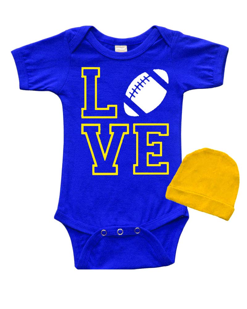 Infant Short Sleeve Baby Bodysuit + Cap Set - Love Football