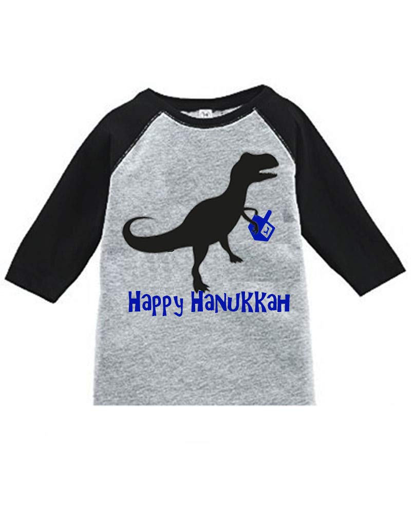 PandoraTees Raglan Hanukkah Shirt - Dinosaur with Dreidel