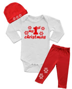 Baby Bodysuit/Bottom/Cap Set - My 1st Christmas(Snowflakes)