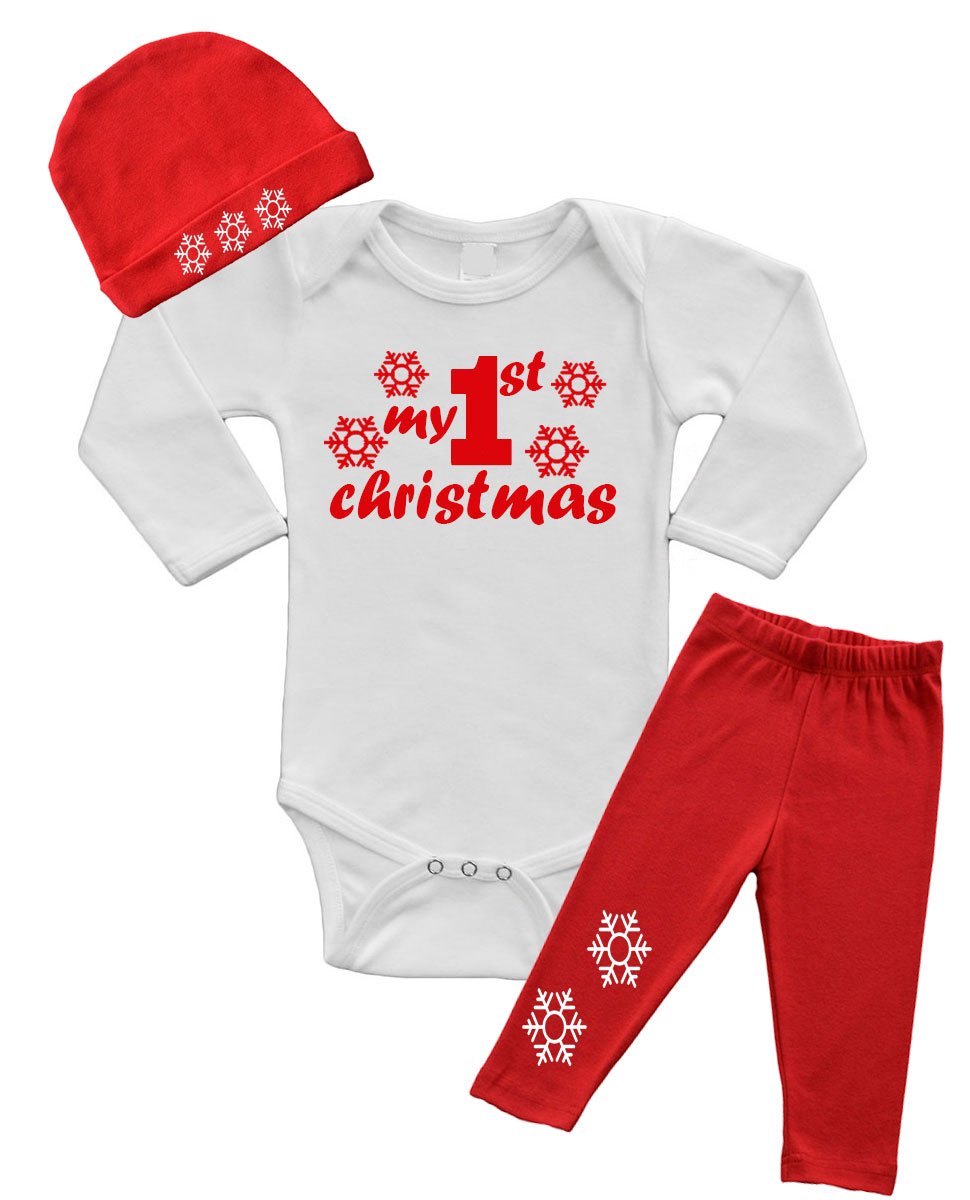 Baby Bodysuit/Bottom/Cap Set - My 1st Christmas(Snowflakes)