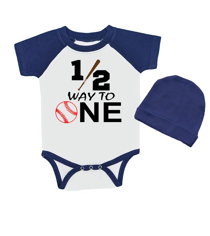 Half 1st Birthday Outfit, Short Sleeve Raglan Bodysuit with Cap, Boy, Girl