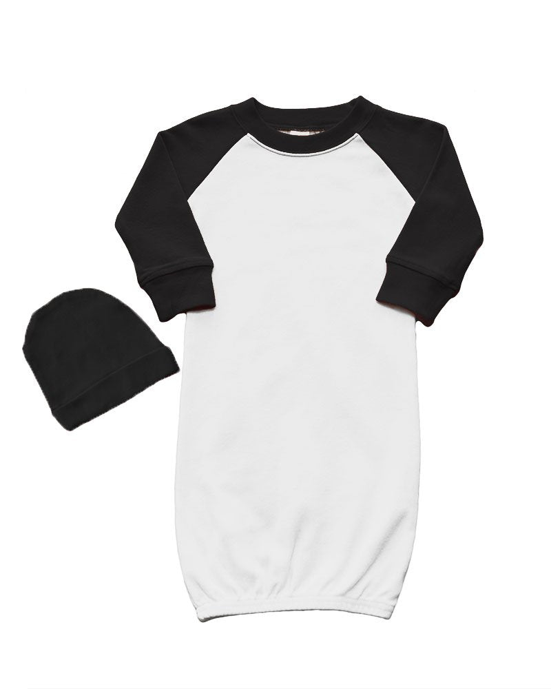 PandoraTees Raglan Baseball Baby Gown and Cap Set
