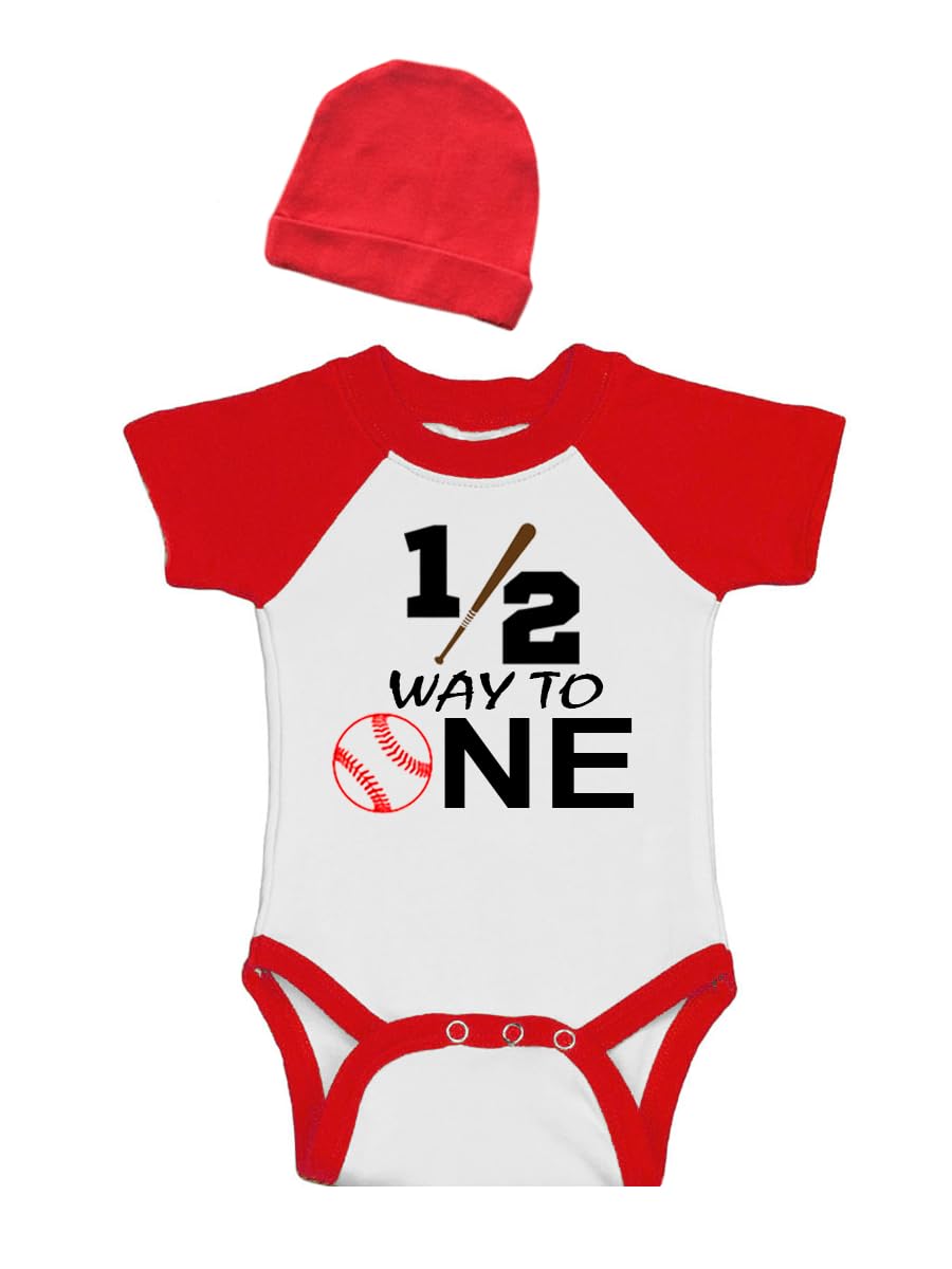 Half 1st Birthday Outfit, Short Sleeve Raglan Bodysuit with Cap, Boy, Girl