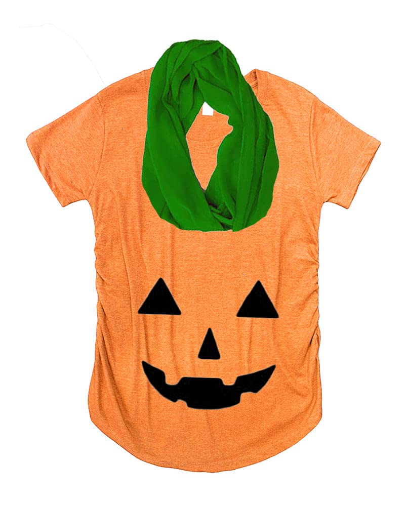 PandoraTees Jack O Lantern Halloween Maternity Tshirt, Pregnancy Reveal Maternity Top, Maternity Halloween Costume