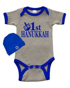 Short Sleeve Bodysuit & Cap Set - 1st Hanukkah 