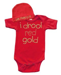 PandoraTees Short Sleeve Baby Bodysuit and Cap Set - San Francisco (Red, 0-3 Months)