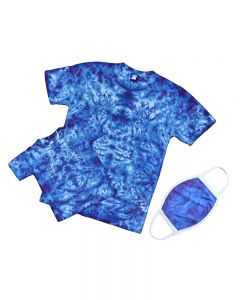 Matching Adult, Kids Blue Tie Dye Shirts and Masks 