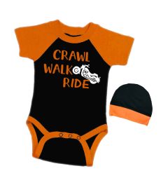 Newborn Baby Gift Set, Crawl Walk Ride Short sleeve Raglan Baby Bodysuit and cap set