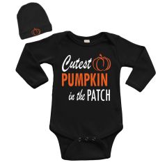 Cutest Pumpkin in the Patch - Long Sleeve Baby Onesie and Cap Set