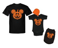 Matching Dog,Baby and Adult Halloween Tshirt, Matching Costume - Pumpkin Halloween Shirts