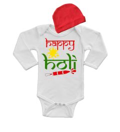 Happy Holi Baby Bodysuit and Cap Gift Set