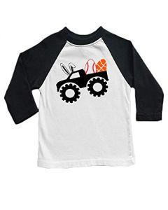 Easter Outfit Raglan Shirt- Bunny Monster Truck with Sports Ball Egg