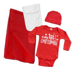 My 1st Christmas Baby Gift Set-Baby Bodysuit, Baby Blanket, Baby Cap, Baby Cloth, Gift Wrapped