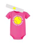 PandoraTees Baby Tennis Bodysuit with Headband, Short Sleeve Baby Onepiece, Mommy's Little Tennis Player (Fuschia, 6-12 Months)